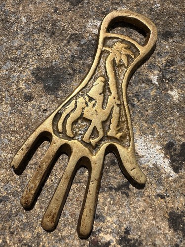 Vintage brass hand bottle - vintage,