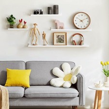 IBUYKE Solid Oak Timber Floating Shelf Wall,Shelf Display Racks, 45cm White