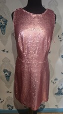 Stunning Pink Sequin V Back Shift Party Dress By Debut, Size 14