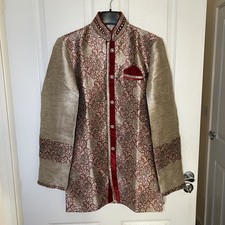 Boys Sherwani Printed in Gold & Red Wedding Events | New, Never been worn