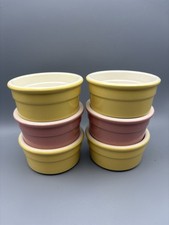 6x Cermer Ramekin Dishes Oven Freezer & Microwave Safe 2 Pink 4 Yellow 9cm Dia.