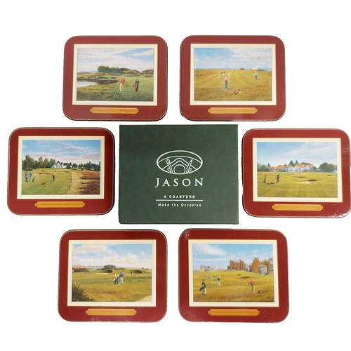 Jason set golf coasters on - set,