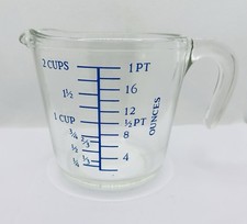 Rare Vintage Phoenix Clear Glass Blue Writing Measuring Jug Cup Ounces Pints