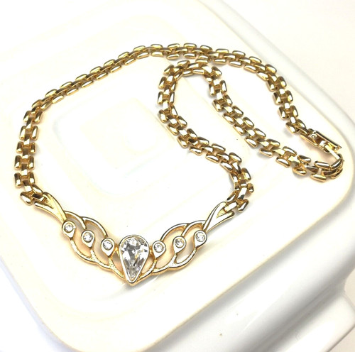 Vintage diamante necklace - necklace, gold
