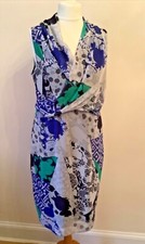 Beautiful Blue & Green M&S Per Una Dress Size 16 Lined. Sleeveless.
