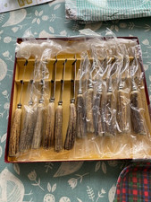 Stag Horn Cutlery, 6 boxed, genuine steak knives and forks, Taylor's Eye Witness