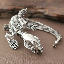 Men's Punk Heavy Stainless Steel Dinosaur Skull Skeleton Bracelet Rocker Biker