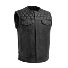 Leather Club Vest Motorcycle Biker's Men Black Vest Diamond Stitch Leather Vest
