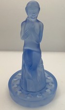 Sowerby Art Deco Style Frosted Blue Glass Nude Lady Figurine Flower Frog