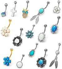 Opal Belly Bar Navel Ring