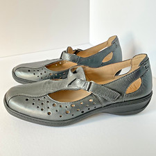 Hotter Womens Shoes Size 6 Grey Metallic Silver Adjustable Straps Sandals Flat