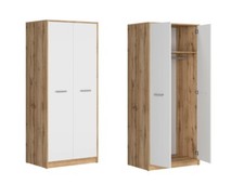 Double Wardrobe Bedroom Storage 2 Door Slim Narrow Unit White Oak Finish Matos