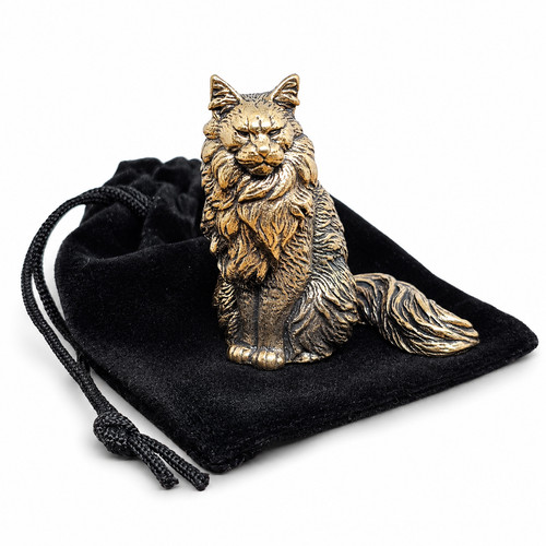 Maine coon cat brass figurine - cat,