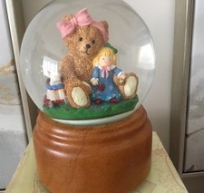 PAST TIMES VINTAGE VICTORIAN INSPIRED GIRL TEDDY WATER/SNOW GLOBE ON WOODEN BASE