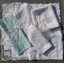 Beautiful vintage linen and lace bundle, Italian Reticella etc similar lot of 10