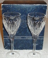 Stuart Crystal Wine Claret Glasses x 2 Windsor ~ NEW & BOXED 1989 SIGNED Vintage