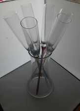 6 Used Glass Footless Champagne Flutes with multicolour stem in Glass Vase