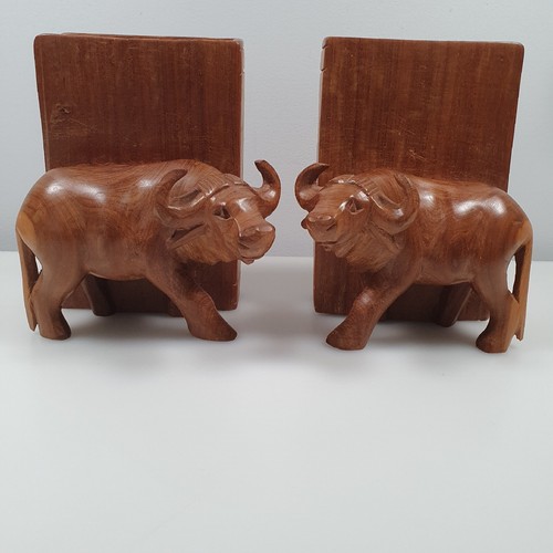 Water buffalo bookends carved - water,