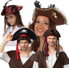 Pirate Hat Fancy Dress Costume Cosplay Pirate Hat with Hair Red Ribbon