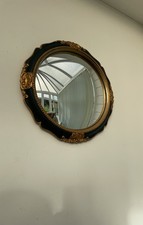 Vintage Dark Green And Gold Convex Round Mirror