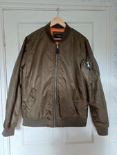 Khaki Green Nylon With Orange Lining Unisex Bomber Jacket