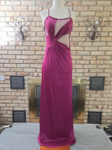 Vtg 70s silky plum sheer - sheer, polka