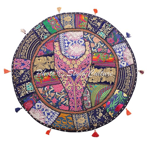 Blue round vintage patchwork - blue,