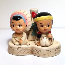 Native American Tepee And Figures Salt and Pepper Shakers With Toothpick Holder