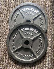 2 x 20kg York Barbell Olympic 2” Hammertone Cast Iron Weight Plates