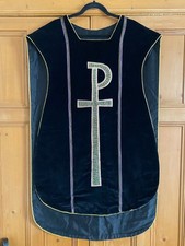 Vintage French Embroidered Christian Chasuble Vestment Church Robe 