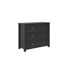 IVES Black Chest Of Drawers Gold Handle Panelled Bedroom Storage