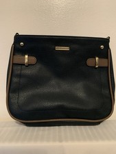 Natalie Anderson Handbag Blue Medium Size Shoulder Bag Brown Trim Zip Two Pocket