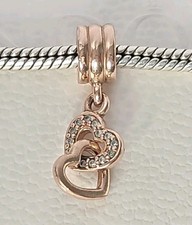 Genuine Pandora Bracelet Charm - 14k Rose Gold Interlocking Heart Dangle ALE MET