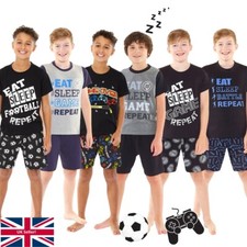 Boys Shortie Pyjama Sets Gaming Football Eat Sleep Printed T-Shirt Shorts Bedlam