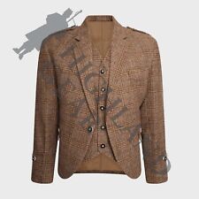 Brown Argyll Jacket & Vest-Waistcoat 100% Wool Kilt Jacket- Ex Hire for Wedding
