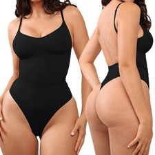 Women Low Back Bodysuit Tummy Control Seamless Backless Body Shaper Thong Top