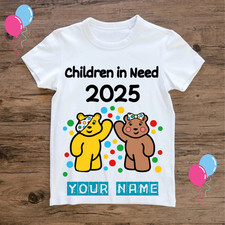 Children in Need 2025 Kids Personalised T Shirt Pudsey Bear Custom Tee