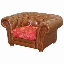 TETRAD MADE IN ENGLAND BROWN LEATHER CHESTERFIELD ARMCHAIR PART OF FULL SUITE