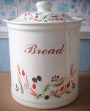 Vintage Decorative Cream Ceramic Bread Crock, Round Bread Bin, Kitchen Storage