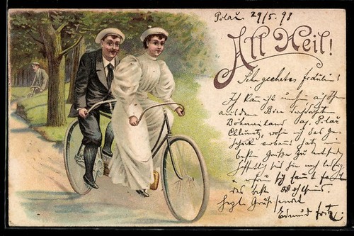 Lithograph couple riding - couple,