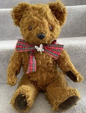 Large Vintage Old Plush British 20” Teddy Bear W/ Squeaker