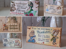 Alice in Wonderland MDF wooden hanging plaque, Mad Hatter, tea quote wall sign
