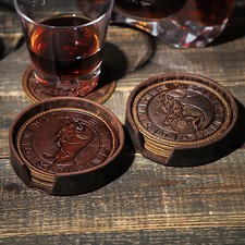 Vintage Leather Drink Coasters