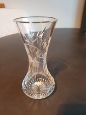 Stuart Crystal Etched Vase. Fuschia Cascade, 8" (20cm) Tall. Super Condition.
