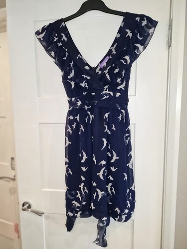 Womens blue bird print dress - bird,