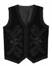 VINTAGE Womens Waistcoat UK 16 Large Black Floral CD06