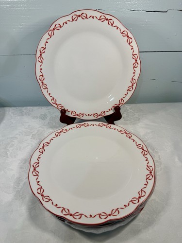 Red bow border ceramic dinner - red,
