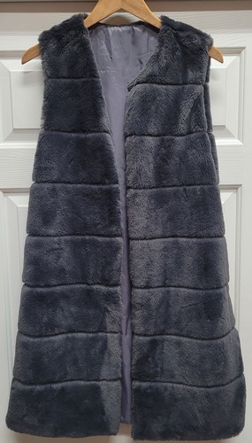 Gray faux fur long vest - gray,