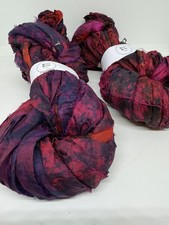 Sari Silk Ribbon, 40m, Weaving, Knitting, Crochet, Fibre Art. Tie Dyed. Magenta