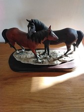 A Leonardo Collection Figurine Of Two Horses On A Wooden Plinth  Good Con